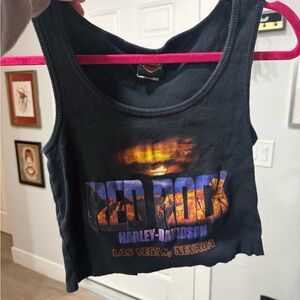 Harley-Davidson Black Tank Top with Orange and Purple Graphic vintage